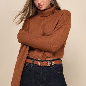Comfy Intentions Rust Brown Turtleneck Cropped Pullover Sweater | NWT | M